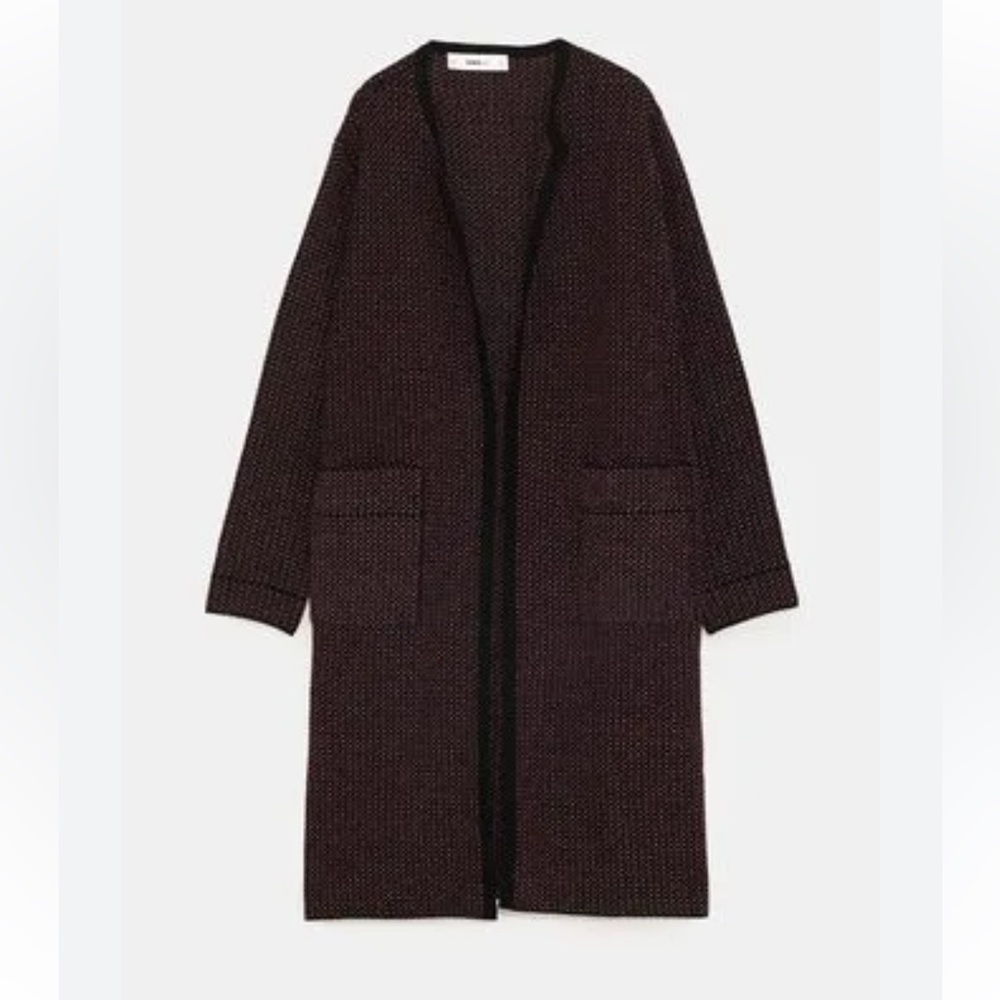 Zara Knit Longline Open Cardigan Sweater with Metallic Threads
